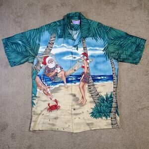 Vintage Tori Richard Hawaiian Shirt Adult M Santa Claus Beach Camp Loop Collar